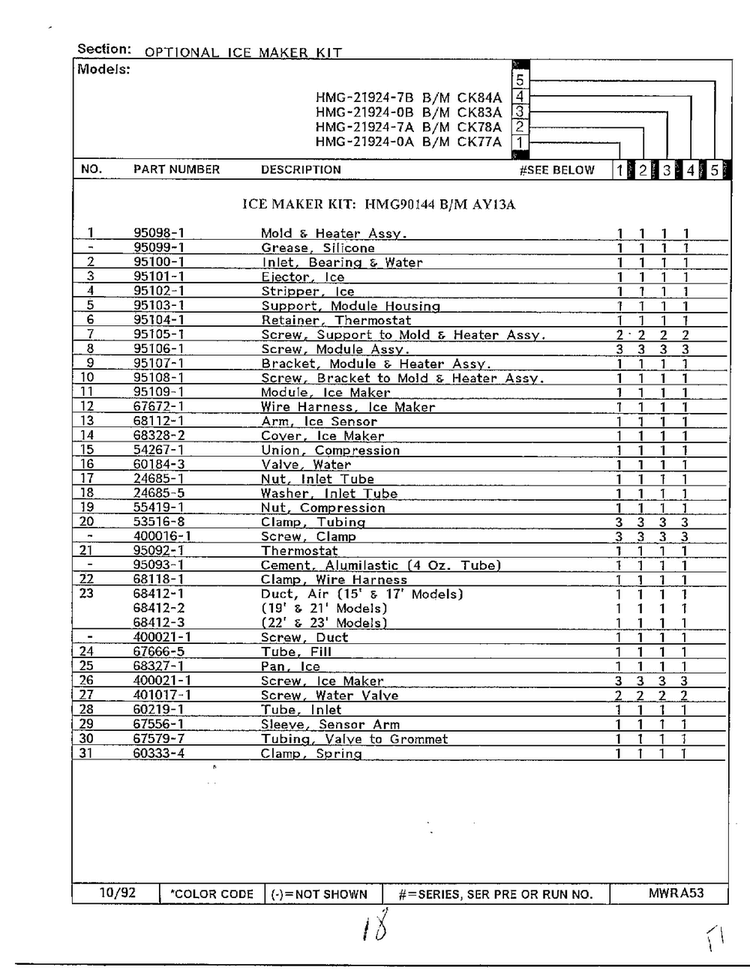 Optional Ice Maker Kit Page 2 Diagram and Parts List for 21924-7A  Admiral Refrigerator