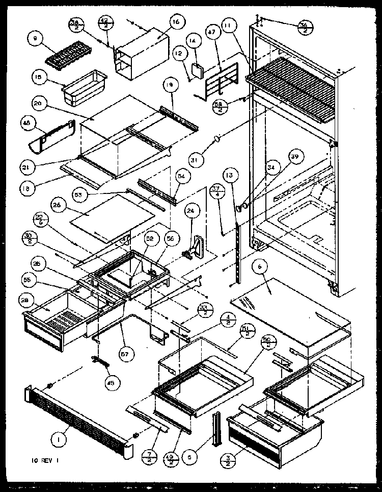 Refrigerator Shelving And Drawers Diagram and Parts List for 85161W-P1117111WW  Amana Refrigerator