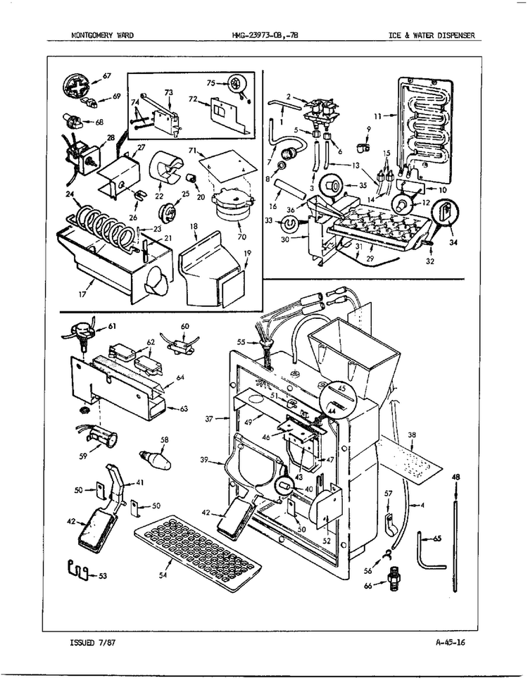 Ice And Water Dispenser Diagram and Parts List for 23973A  Admiral Refrigerator