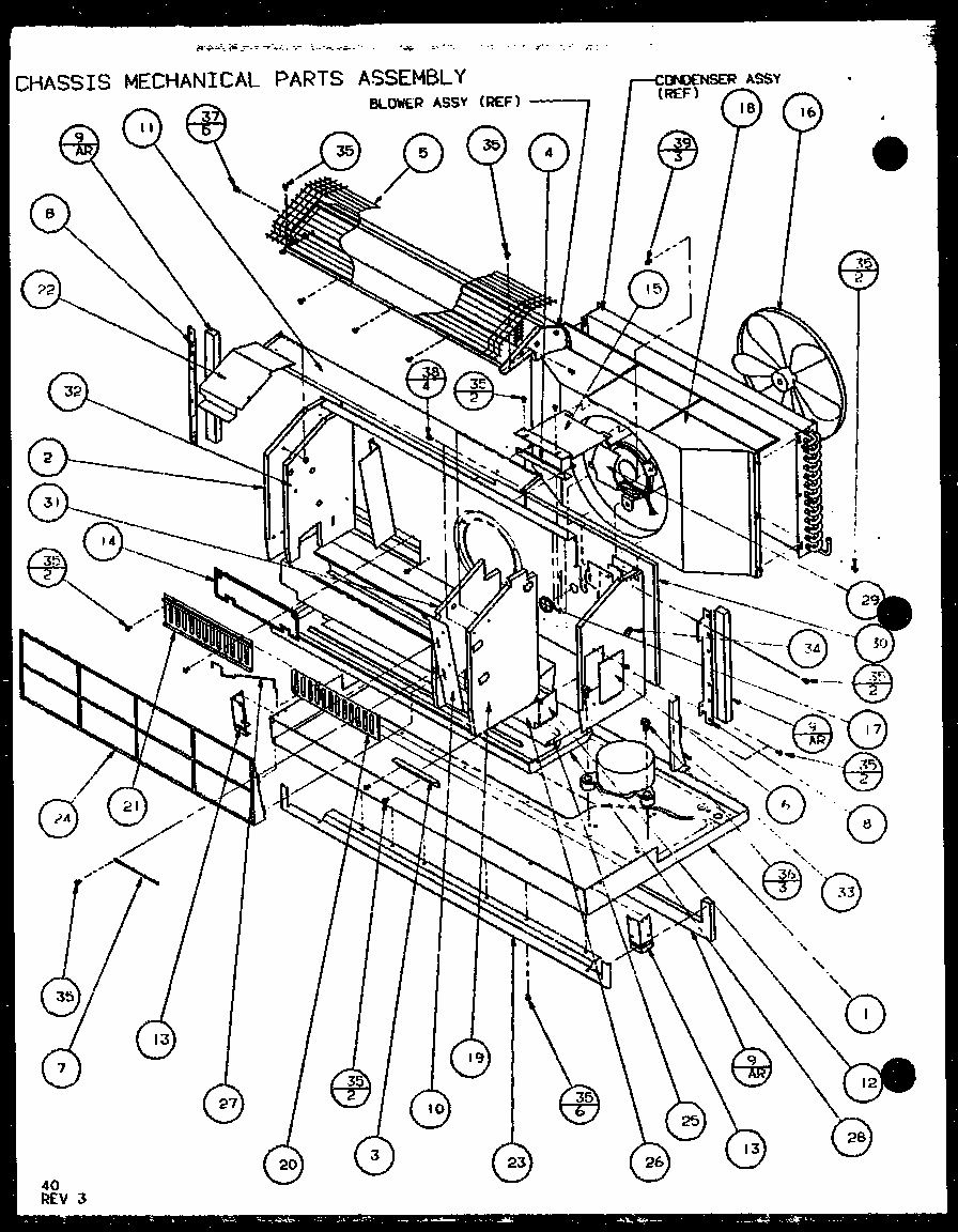 Chassis Mechanical Parts Assembly (pth09300fr/p1103401r) (pth09400fr/p1103501r) Diagram and Parts List for PTH12300ER P9812615R Amana Air Conditioner