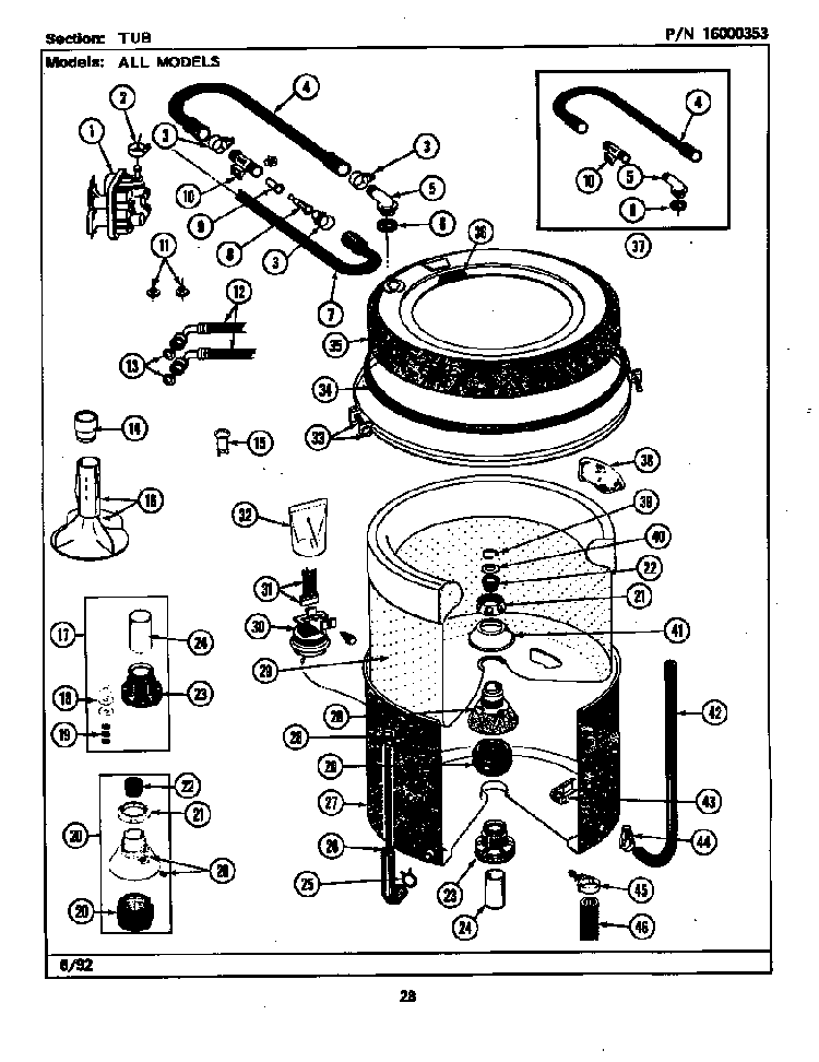 Tub Diagram and Parts List for LSE9900AFE  Maytag Washer Dryer Combo