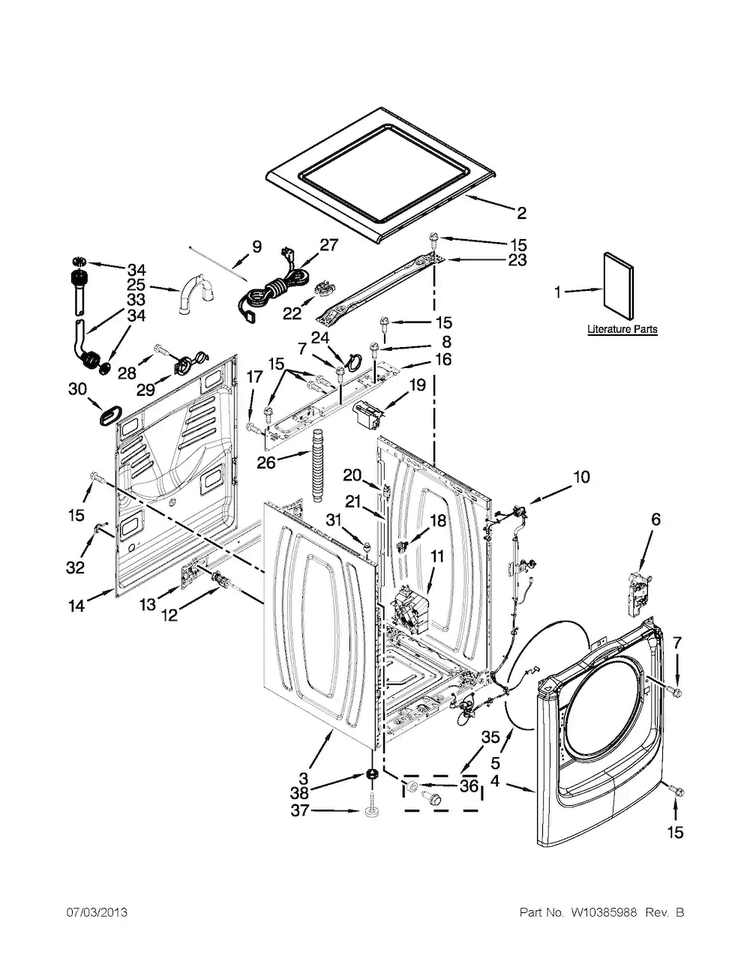 Top And Cabinet Parts Diagram and Parts List for MHW6000XW1  Maytag Washer
