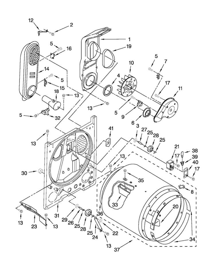 Bulkhead Parts Diagram and Parts List for MGDC300XW1  Maytag Dryer