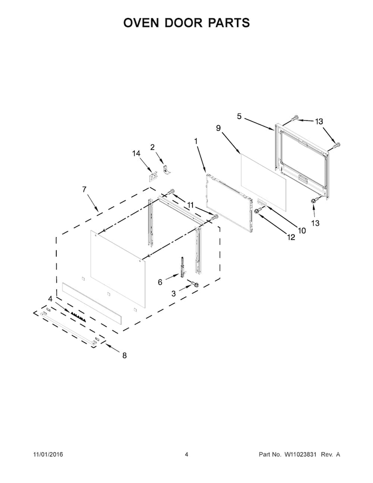 Oven Door Parts Diagram and Parts List for AWO6313SFS01  Amana Wall Oven
