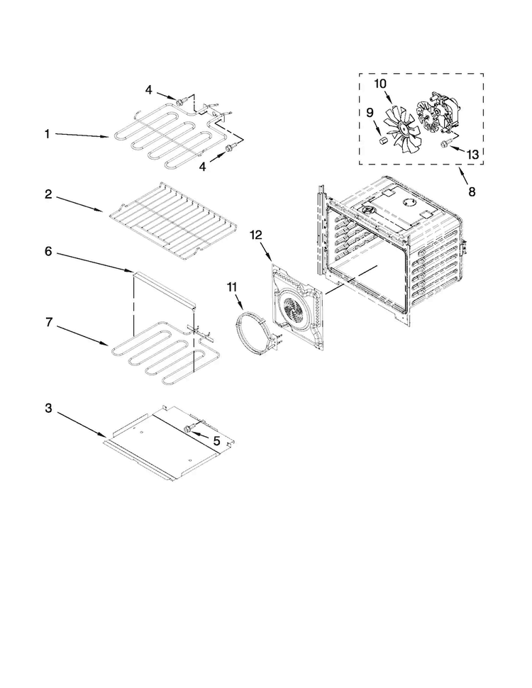 Internal Oven Parts Diagram and Parts List for MEW9530AW00  Maytag Wall Oven