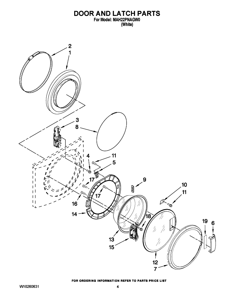 DOOR AND LATCH PARTS Diagram and Parts List for MAH22PNAGW0  Maytag Washer