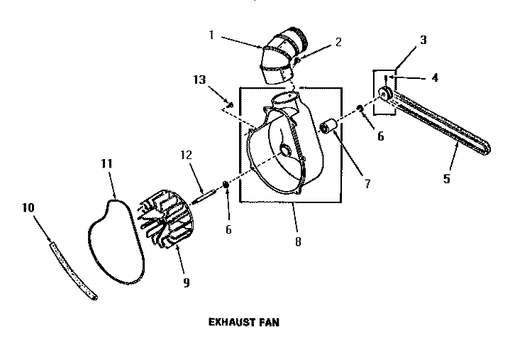 EXHAUST FAN Diagram and Parts List for FE3130  Speed Queen Dryer