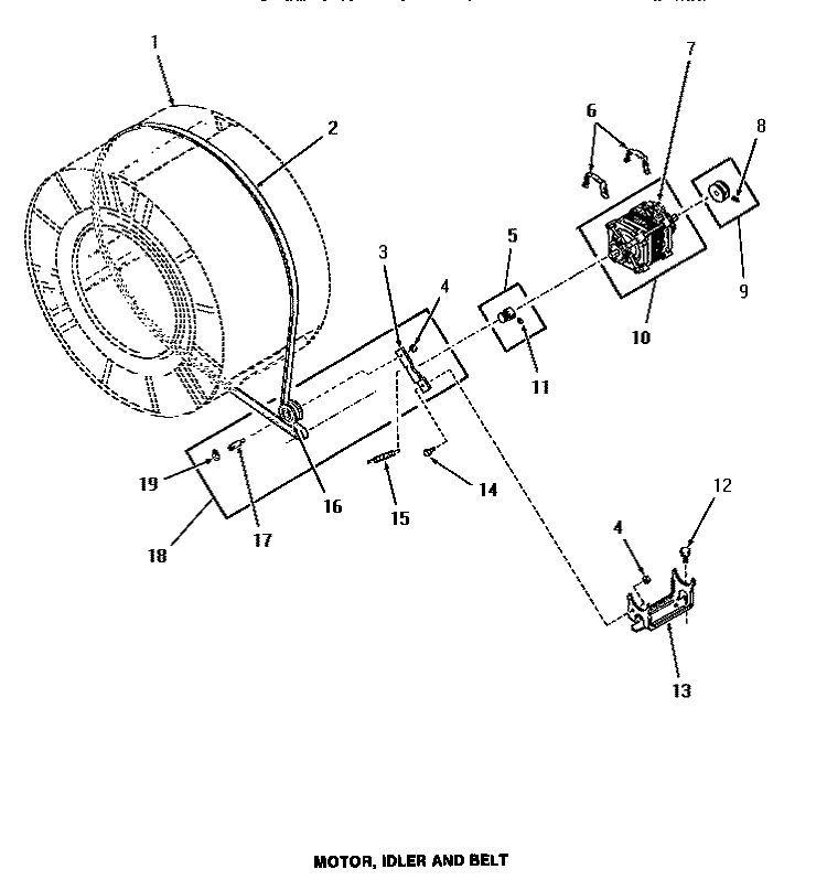 MOTOR, IDLER & BELT Diagram and Parts List for FE3130  Speed Queen Dryer