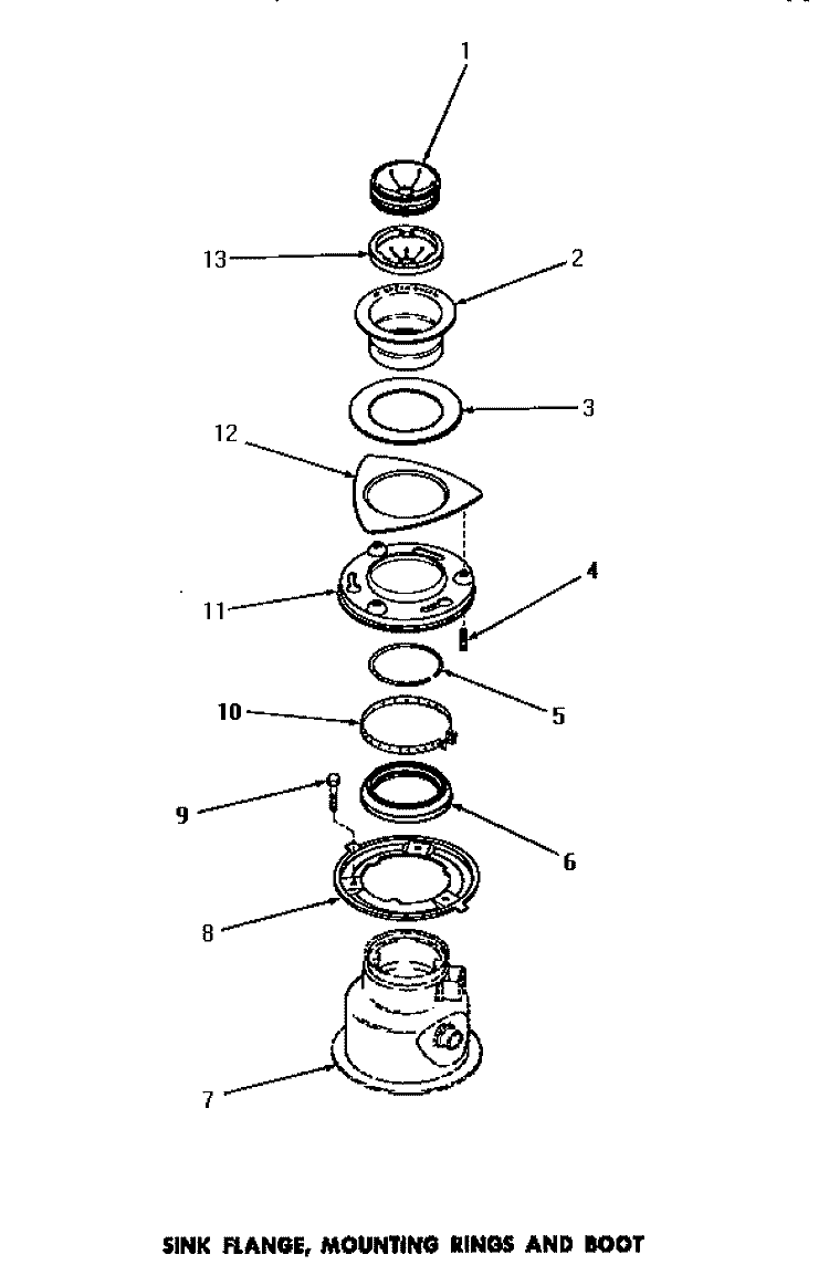 SINK FLANGE, MTG RINGS & BOOT Diagram and Parts List for DB8201N  Speed Queen Trash Compactor