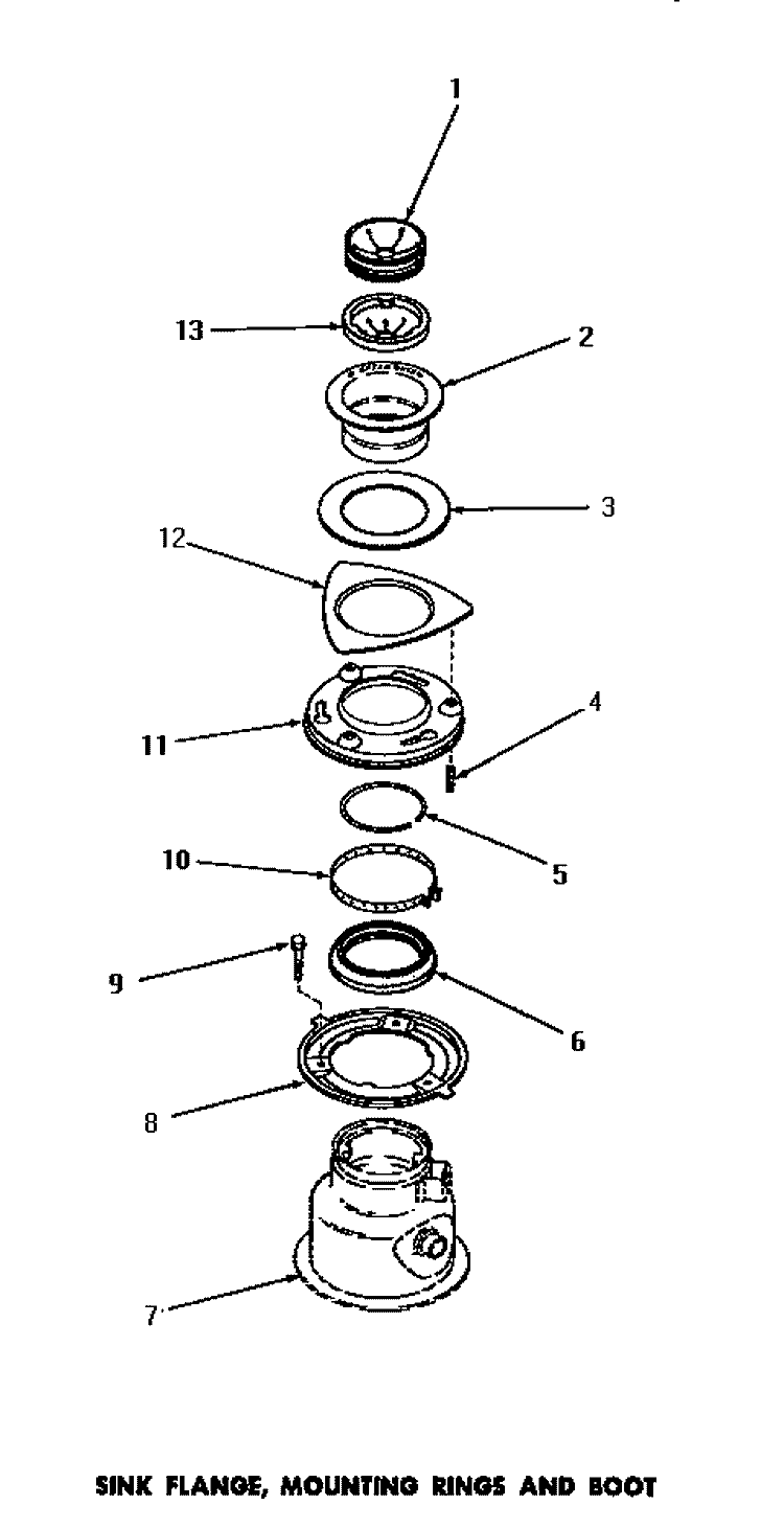 SINK FLANGE, MTG RINGS & BOOT Diagram and Parts List for DB7111N  Speed Queen Trash Compactor