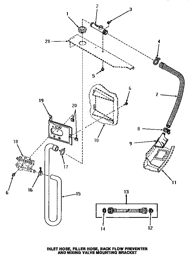 INLET / FILL HOSE / BACK FL PREVENTER & BRKT Diagram and Parts List for UE8230  Speed Queen Washer Dryer Combo