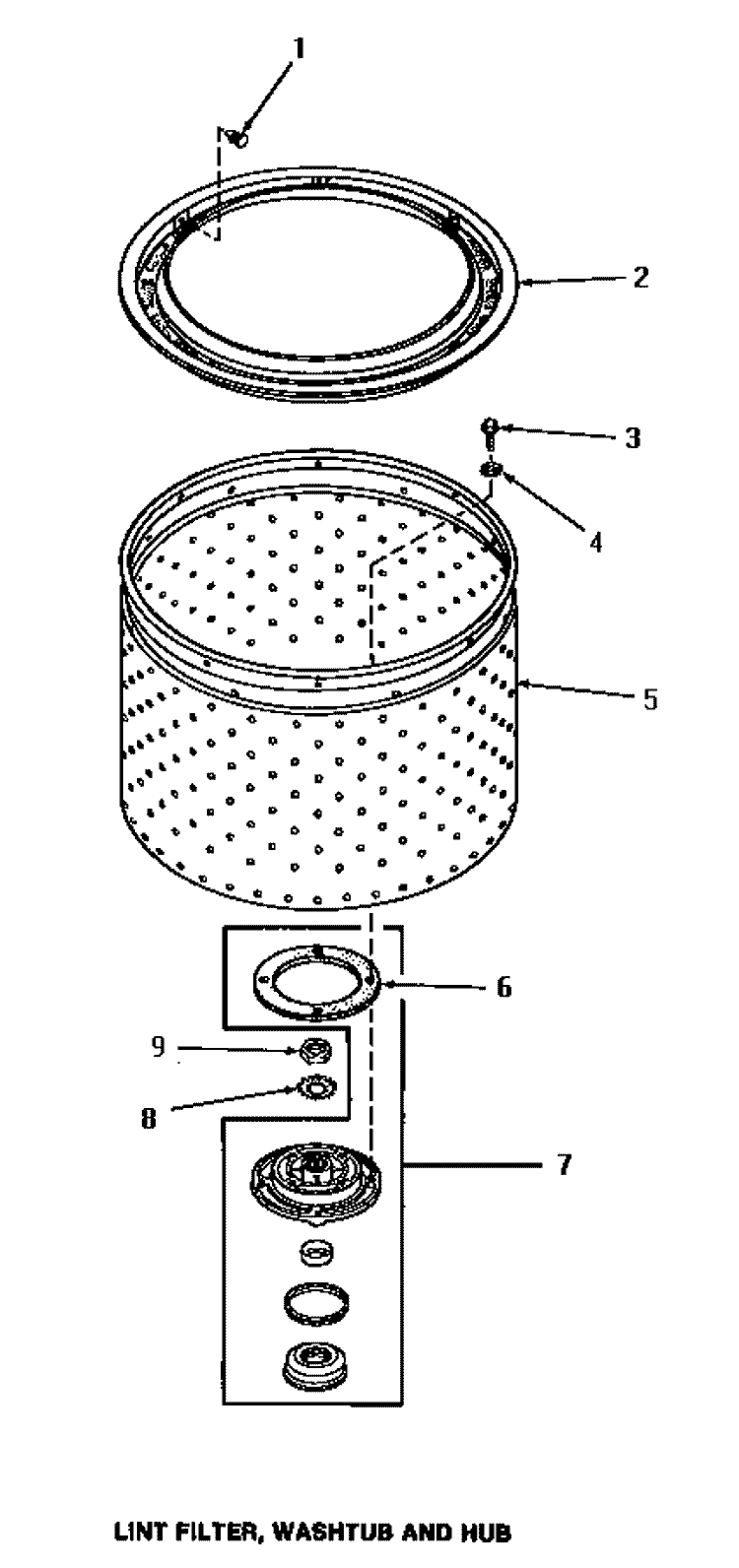 LINT FILTER, WASHTUB & HUB Diagram and Parts List for UE8230  Speed Queen Washer Dryer Combo