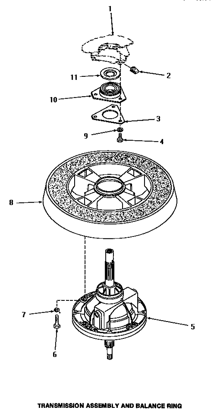 TRANSMISSION ASSY & BALANCE RING Diagram and Parts List for UE8230  Speed Queen Washer Dryer Combo