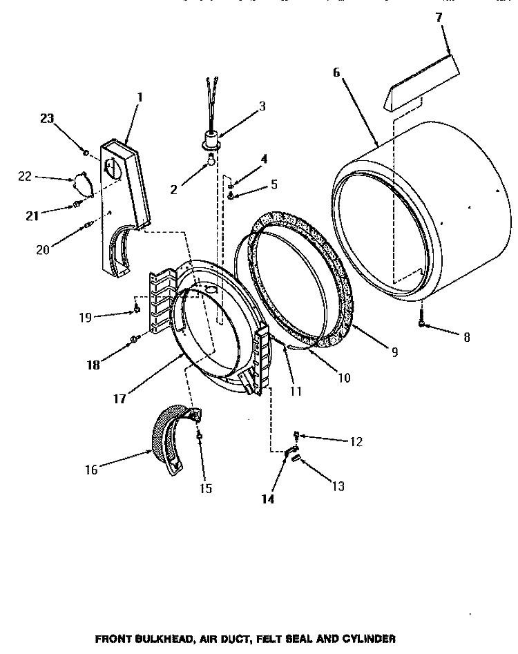 FR BLKHD, AIR DUCT, FELT SEAL & CYLINDER Diagram and Parts List for UE8230  Speed Queen Washer Dryer Combo