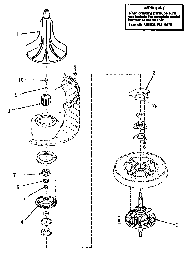 SHORT POST DRIVE (ADDITION) Diagram and Parts List for UG8290  Speed Queen Washer Dryer Combo