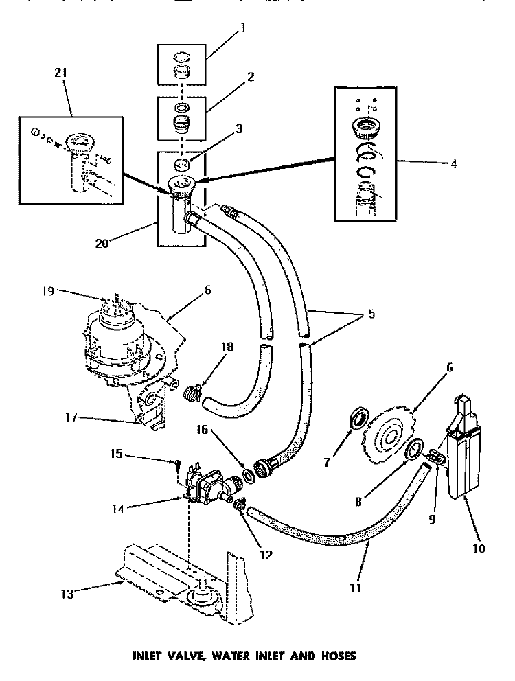 INLET VALVE, WATER INLET & HOSES Diagram and Parts List for DC5710  Speed Queen Dishwasher
