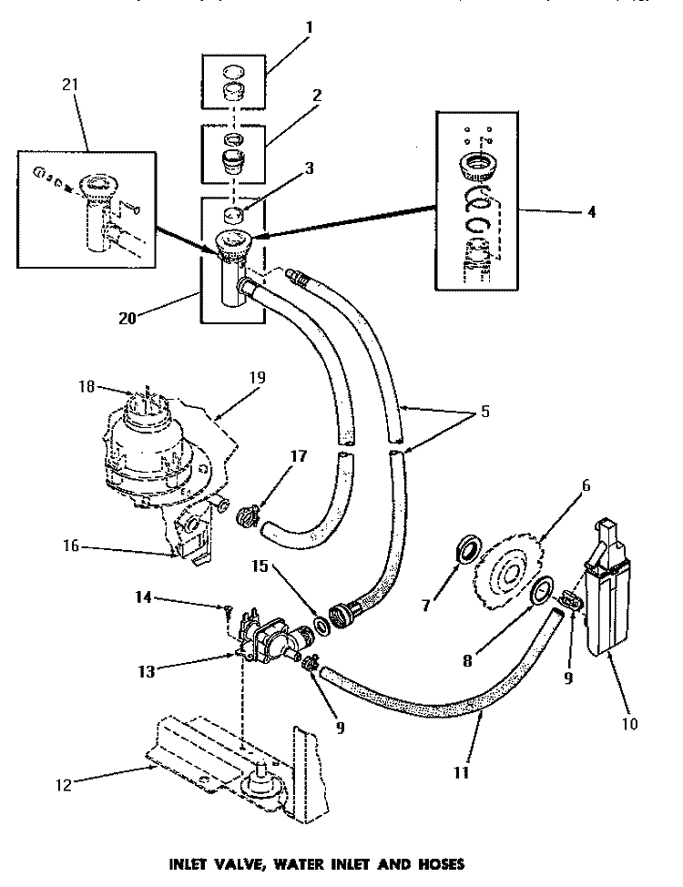 INLET VALVE, WATER INLET & HOSES Diagram and Parts List for DC5610  Speed Queen Dishwasher