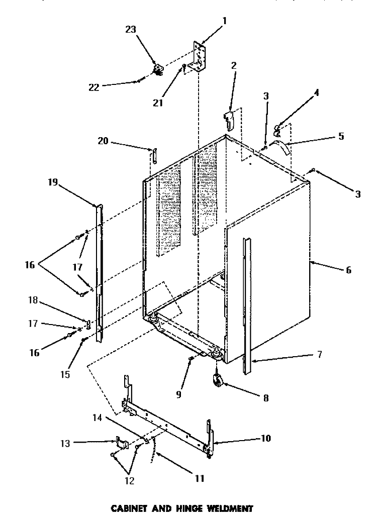 CABINET & HINGE WELDMENT Diagram and Parts List for DC5610  Speed Queen Dishwasher