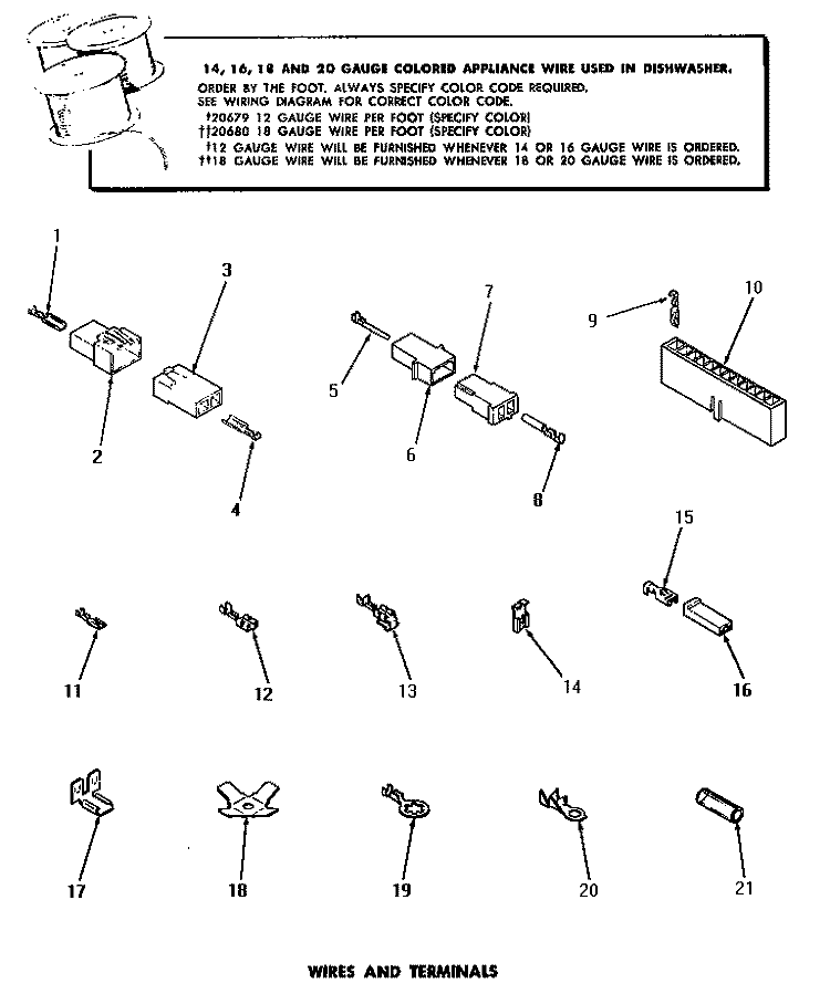 WIRES & TERMINALS Diagram and Parts List for DC5610  Speed Queen Dishwasher
