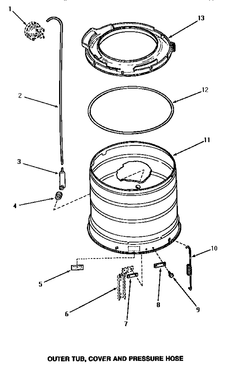 OUTER TUB, COVER & PRESSURE HOSE Diagram and Parts List for AA8431  Amana Washer