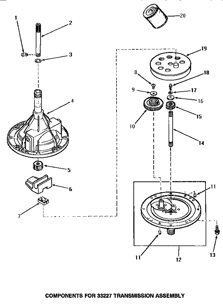33227 TRANSMISSION ASSY COMPONENTS Diagram and Parts List for AA8431  Amana Washer