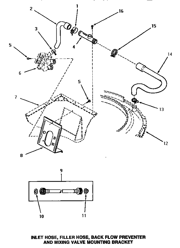 INLET / FILL HOSE / BACK FL PREVENTER & BRKT Diagram and Parts List for AA6421  Amana Washer
