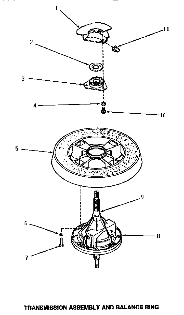 TRANSMISSION ASSY & BALANCE RING Diagram and Parts List for AA6421  Amana Washer