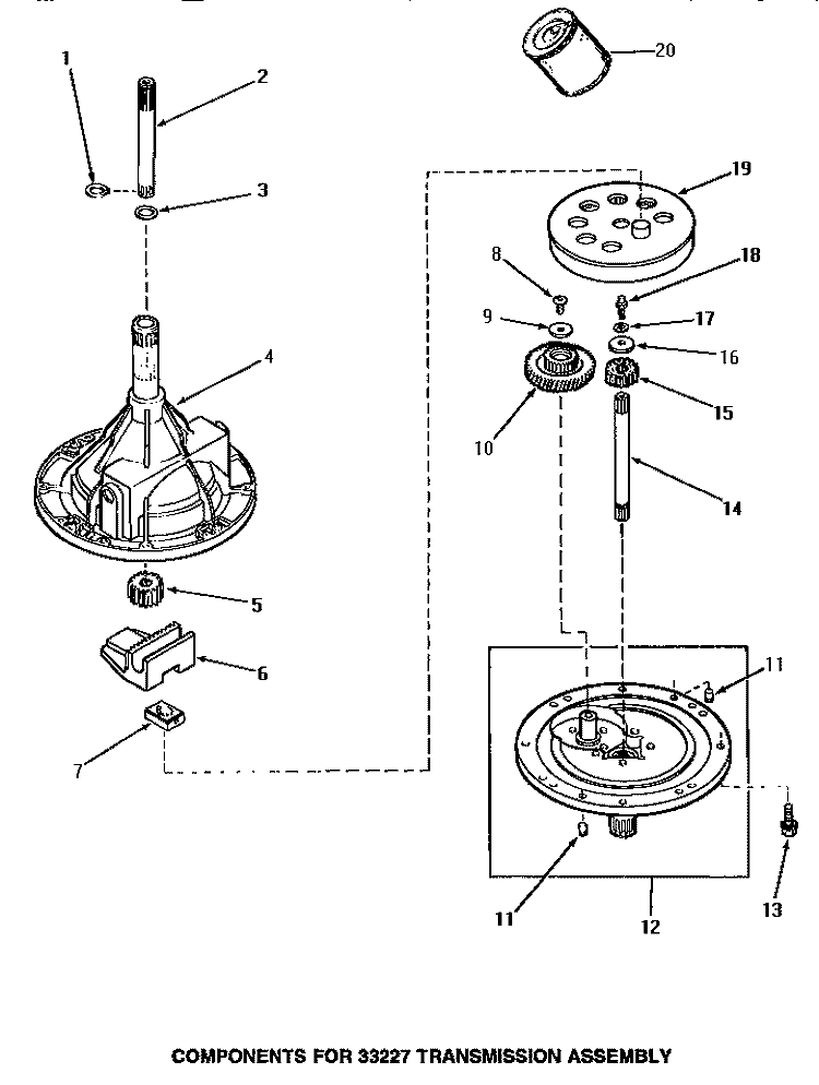 33227 TRANSMISSION ASSY COMPONENTS Diagram and Parts List for AA6421  Amana Washer