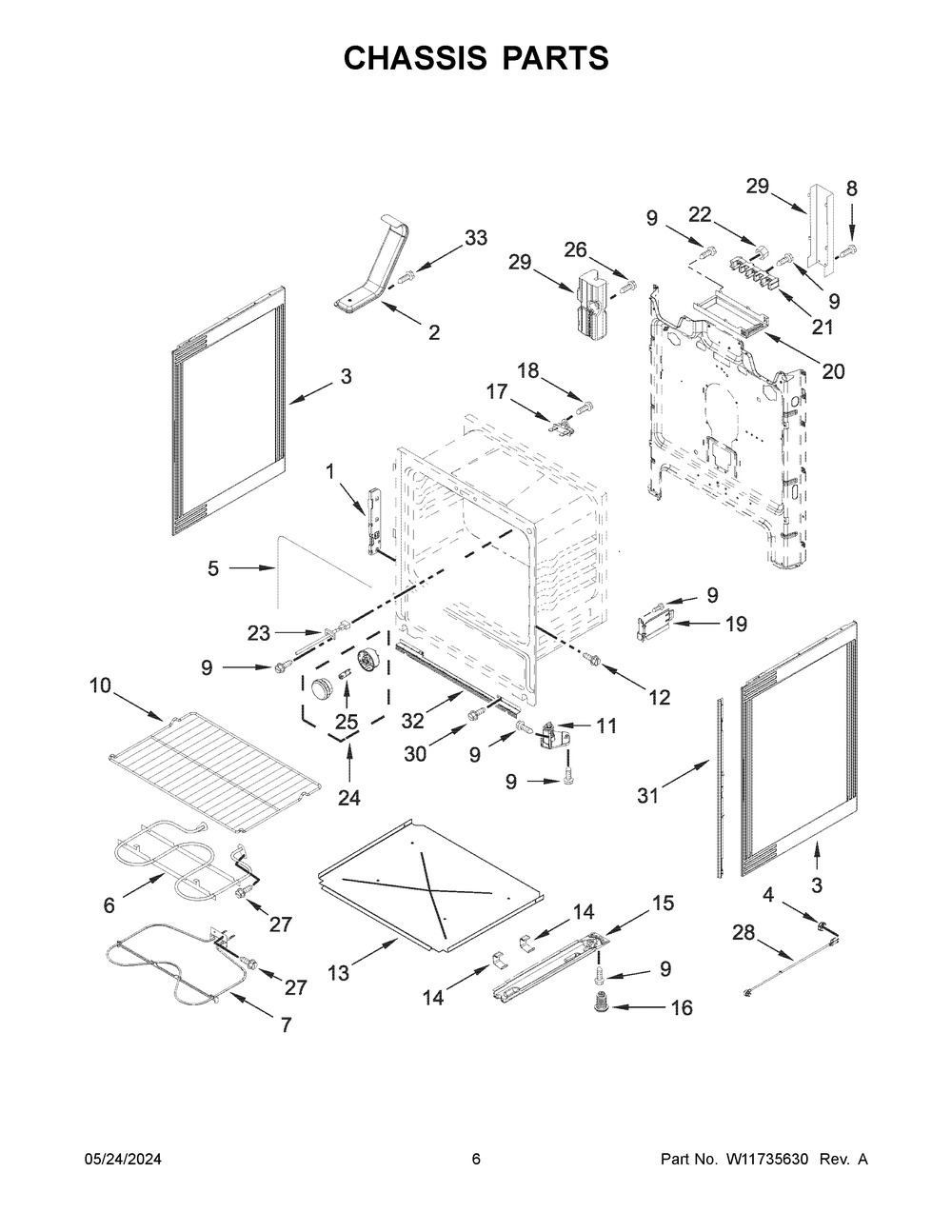 Chassis Parts Diagram and Parts List for YAER6303MFW6  Amana Range
