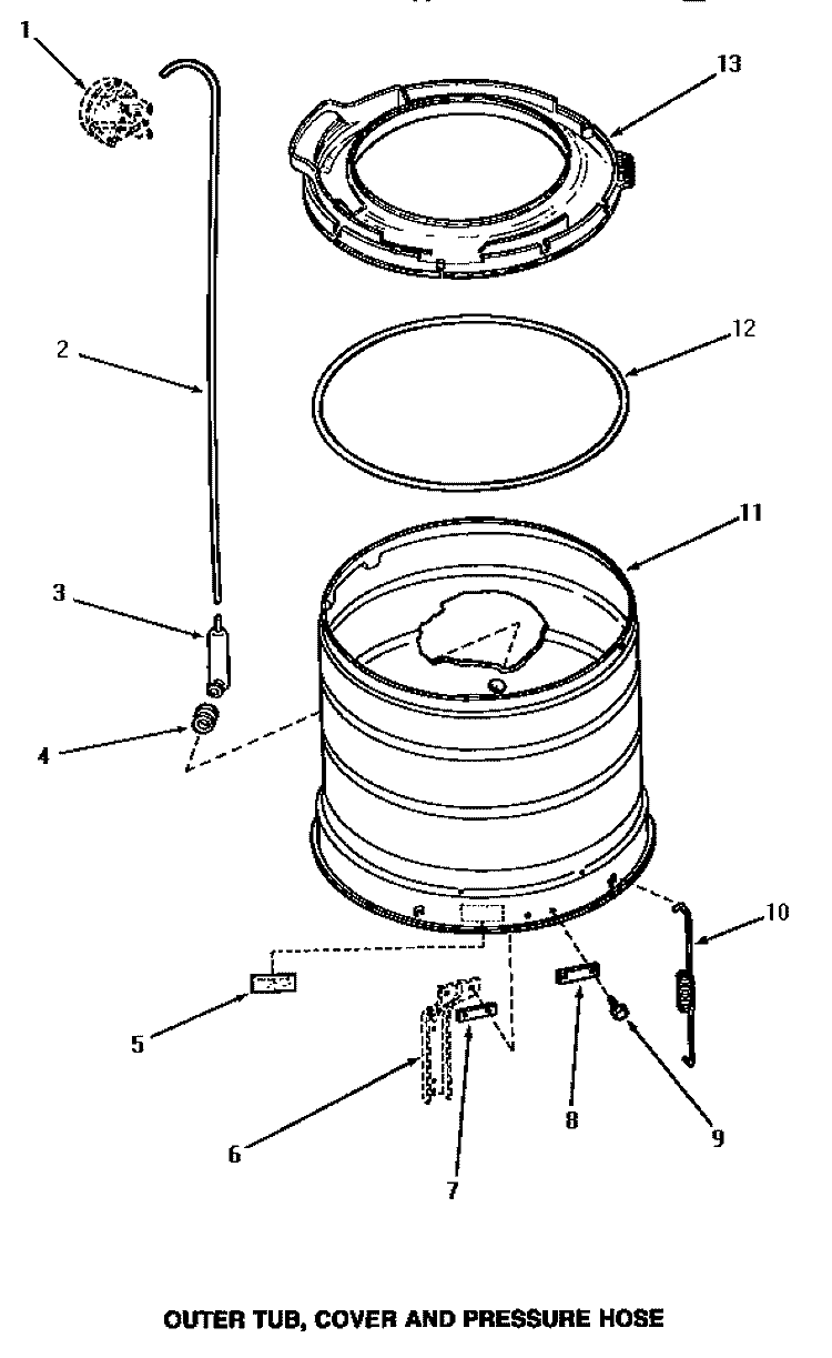 OUTER TUB, COVER & PRESSURE HOSE Diagram and Parts List for AA5421  Amana Washer
