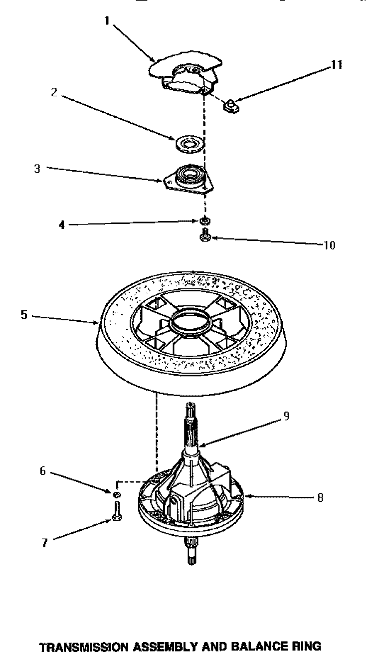 TRANSMISSION ASSY & BALANCE RING Diagram and Parts List for AA5421  Amana Washer