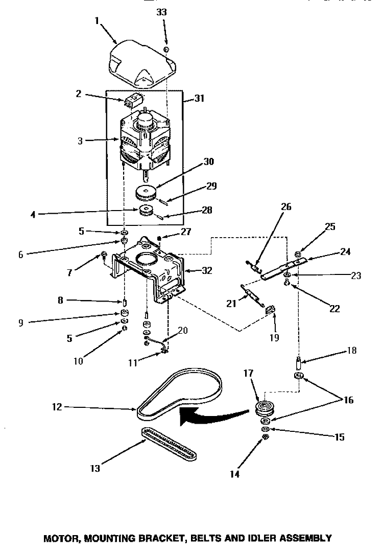 MOTOR, MTG BRACKET, BELTS & IDLER ASSY Diagram and Parts List for AA5421  Amana Washer