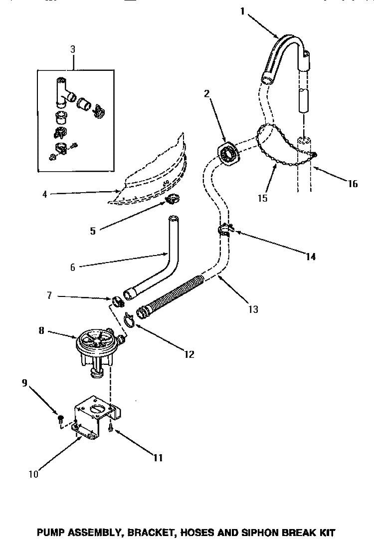 PUMP ASSY / BRKT / HOSES & SIPHON BREAK KIT Diagram and Parts List for AA5421  Amana Washer