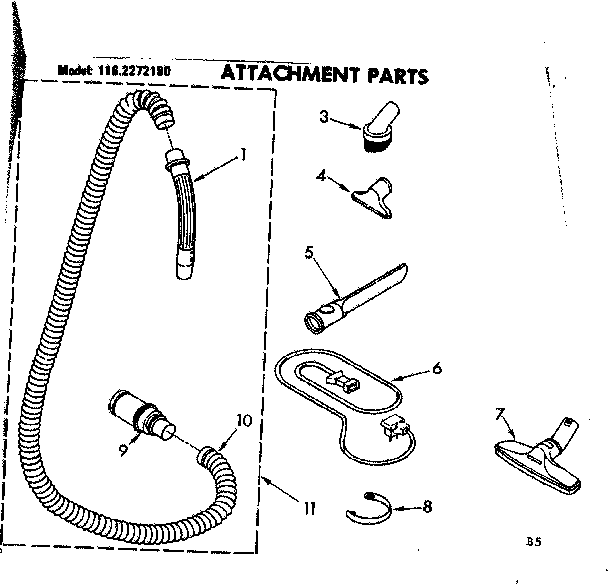 Attachment Parts Diagram and Parts List for 1162272180  Kenmore Canister Vacuum