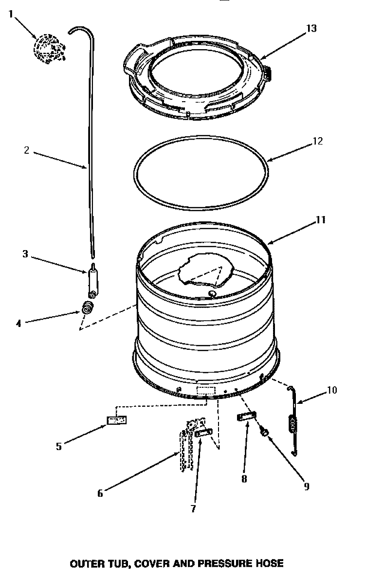 OUTER TUB, COVER & PRESSURE HOSE Diagram and Parts List for AA3410  Amana Washer