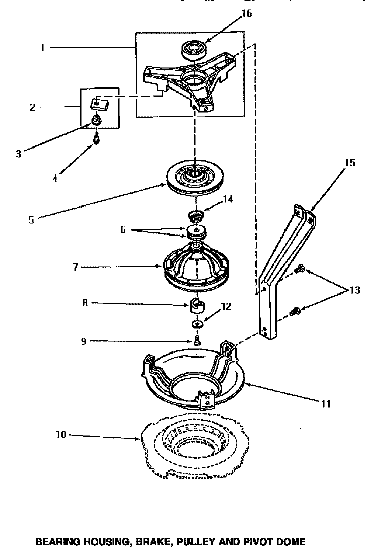 BRG HSG / BRAKE / PULLEY & PIVOT DOME Diagram and Parts List for AA3410  Amana Washer