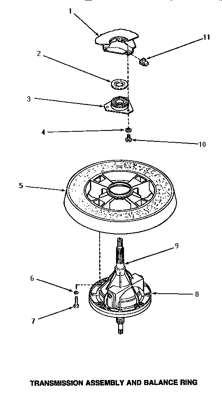 TRANSMISSION ASSY & BALANCE RING Diagram and Parts List for AA3410  Amana Washer