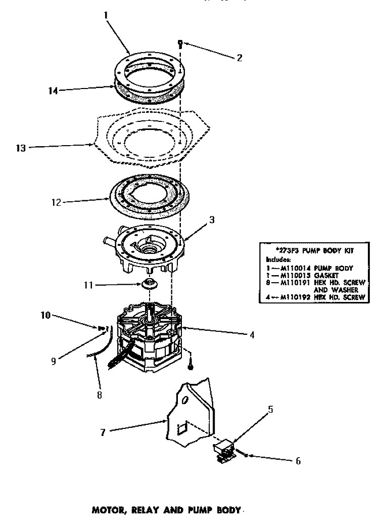 MOTOR, RELAY & PUMP BODY Diagram and Parts List for DC5600  Speed Queen Dishwasher