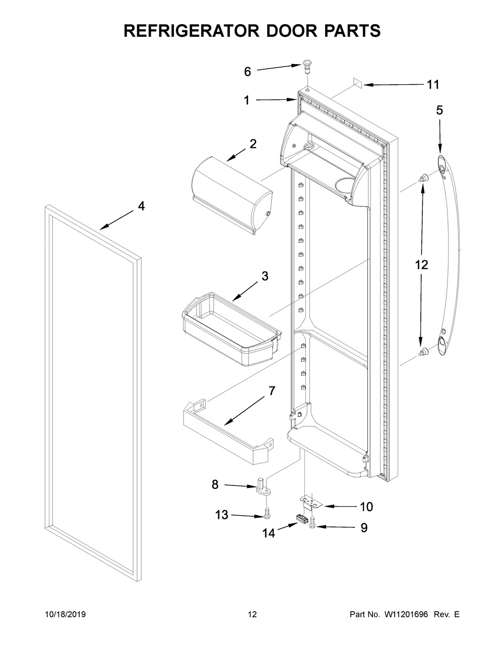 Refrigerator Door Parts Diagram and Parts List for ASI2575GRS00  Maytag Refrigerator