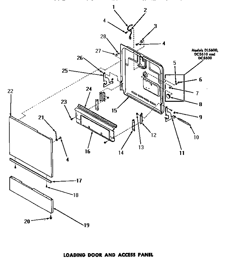 LOADING DOOR & ACCESS PANEL Diagram and Parts List for DL5700  Speed Queen Dishwasher