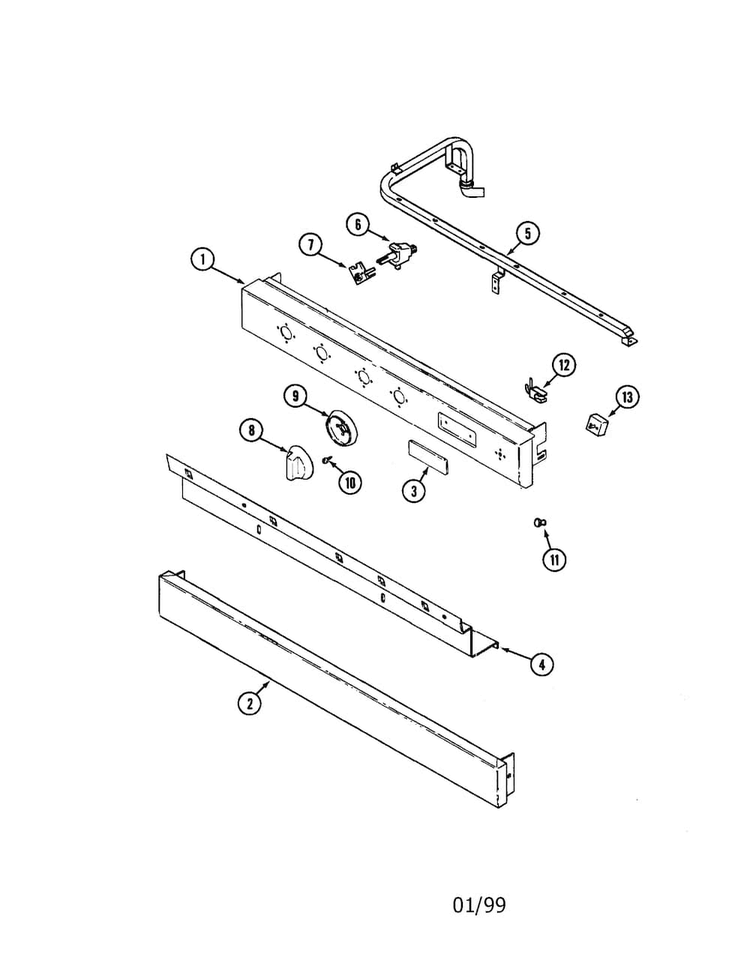 Control Panel Diagram and Parts List for CLGP2720PN  Jenn-Air Cooktop