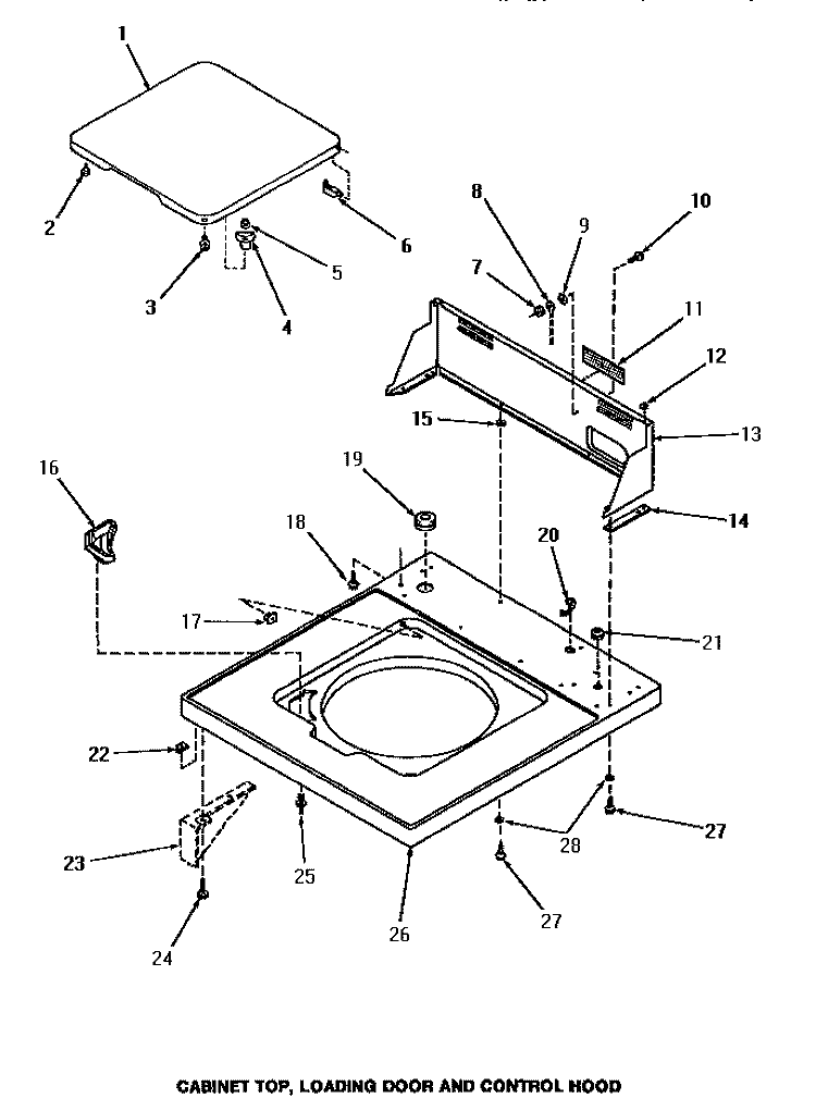 CABINET TOP, LOADING DOOR & CONTROL HOOD Diagram and Parts List for HA3001  Amana Washer