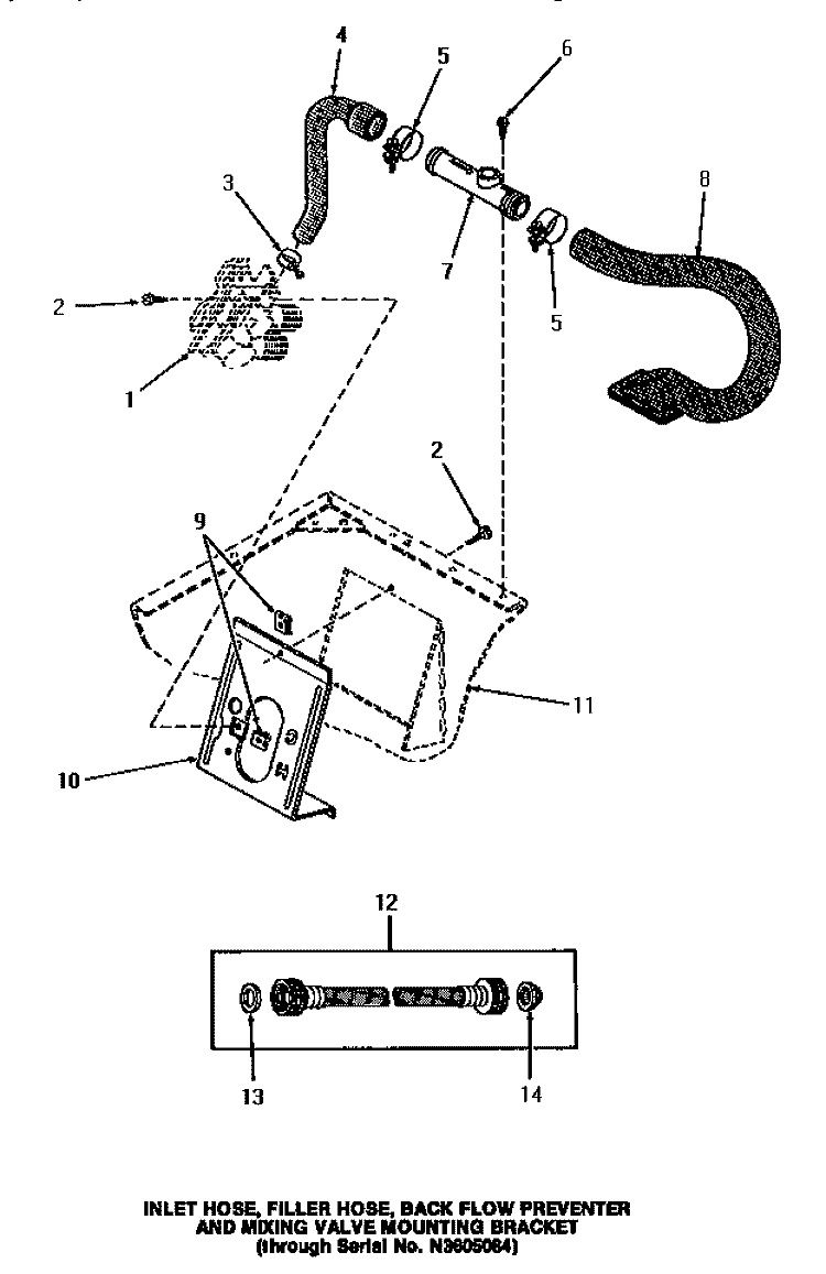 INLET / FILL HOSE / BACK FL PREVENTER & BRKT Diagram and Parts List for HA3001  Amana Washer