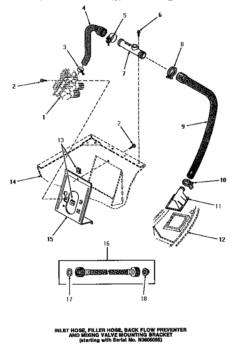 INLET / FILL HOSE / BACK FL PREVENTER & BRKT Diagram and Parts List for HA3001  Amana Washer
