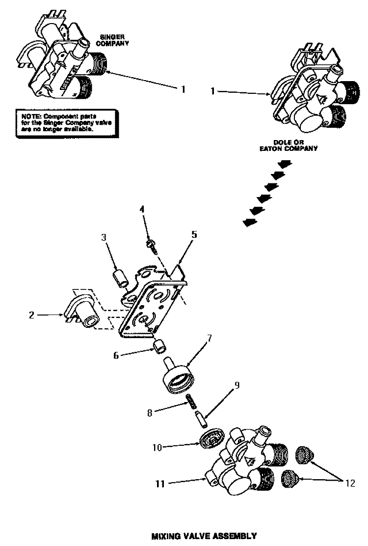 MIXING VALVE ASSY Diagram and Parts List for HA3001  Amana Washer