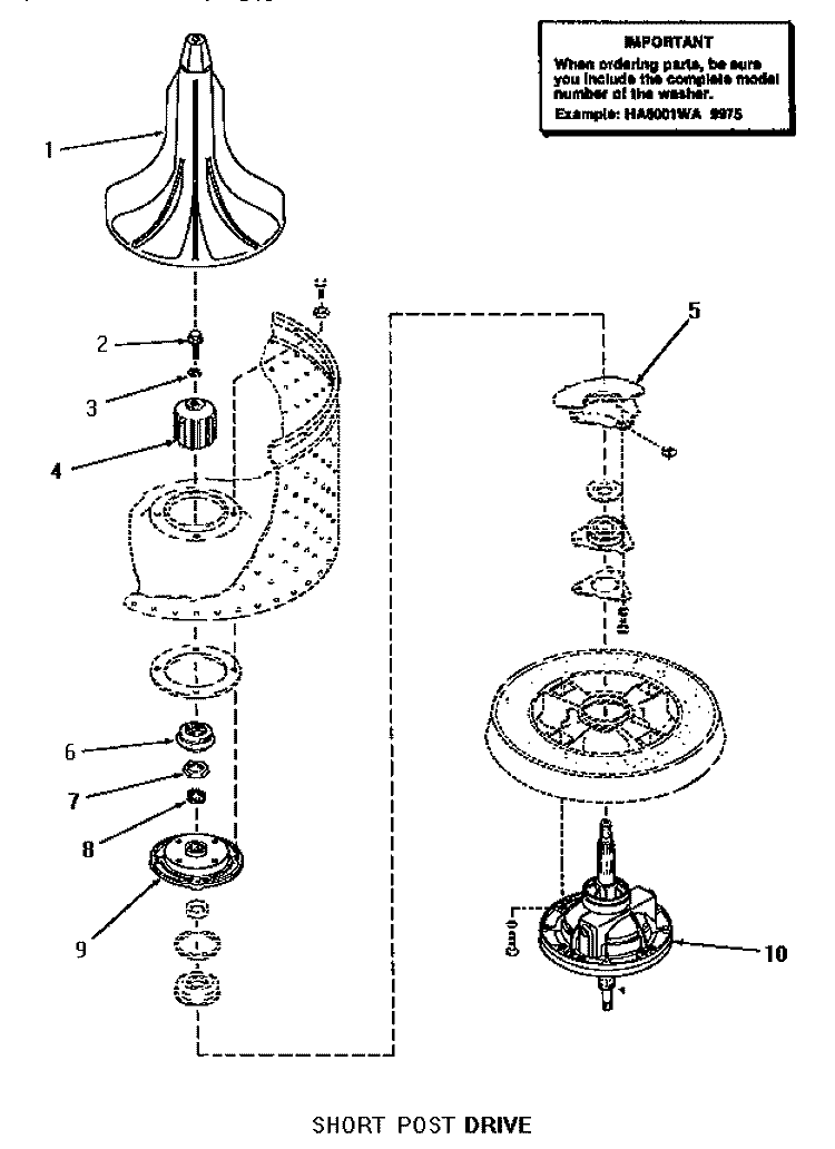 SHORT POST DRIVE (ADDITION) Diagram and Parts List for HA3001  Amana Washer