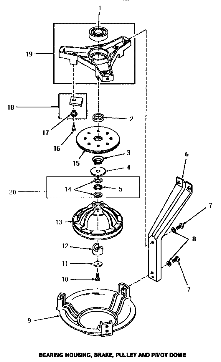 BRG HSG / BRAKE / PULLEY & PIVOT DOME Diagram and Parts List for HA3001  Amana Washer