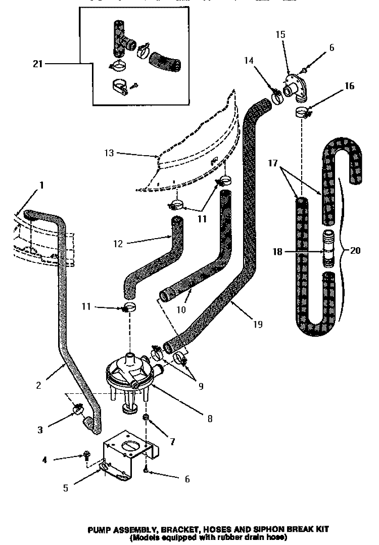 PUMP ASSY / BRKT / HOSES & SIPHON BREAK KIT Diagram and Parts List for HA3001  Amana Washer