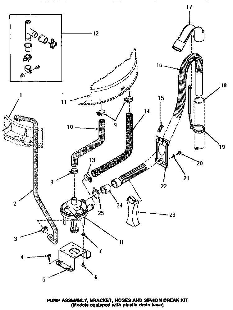 PUMP ASSY / BRKT / HOSES & SIPHON BREAK KIT Diagram and Parts List for HA3001  Amana Washer