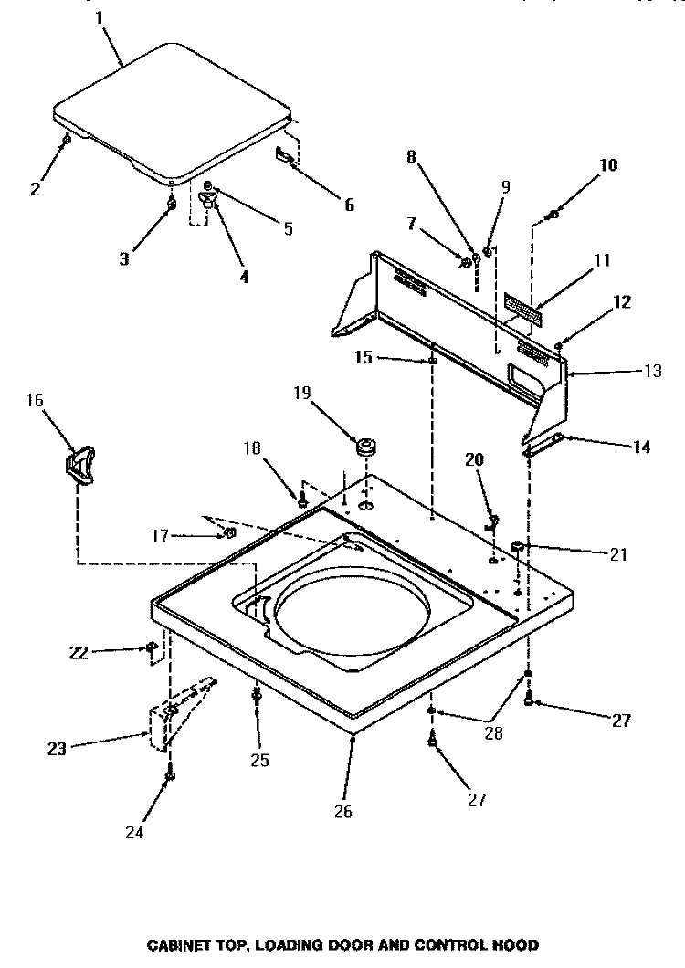 CABINET TOP, LOADING DOOR & CONTROL HOOD Diagram and Parts List for HA4020  Amana Washer